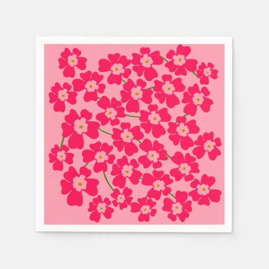 マゼンタピンクファンタジーフラワーガーデン スタンダードカクテルナプキン (正面)