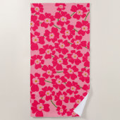 マゼンタピンクファンタジーフラワーパワー ビーチタオル (正面)