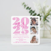 マゼンタピンクフォトトリプル卒業招待状 招待状 (スタンド正面)