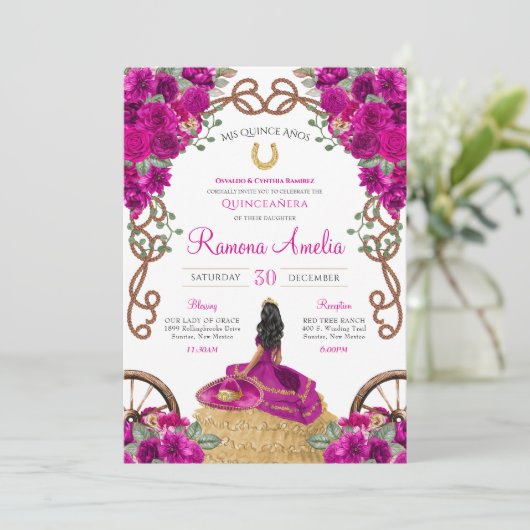 マゼンタピンクフローラウエスタンチャラキンセニェラ 招待状 (スタンド正面)