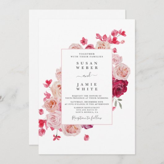 マゼンタピンクフローラ結婚式招待状 招待状 (正面/裏面)