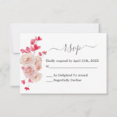 マゼンタピンクフローラRSVP結婚のカード 出欠カード (正面)
