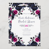マゼンタピンクブルーインクフローラ水彩ブライダル 招待状 (正面/裏面)
