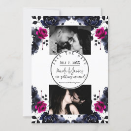 マゼンタピンクブルーインクフローラ水彩日救付 招待状