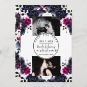 マゼンタピンクブルーインクフローラ水彩日救付 招待状 (正面/裏面)