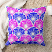 マゼンタピンクブルー中国の半円波パターン クッション (ブランケット)