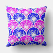 マゼンタピンクブルー中国の半円波パターン クッション (裏面)