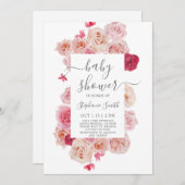 マゼンタピンクベビーシャワーガール招待状 招待状 (正面/裏面)