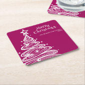 マゼンタピンクホワイトクリスマスツリーパーティー スクエアペーパーコースター (アングル)