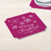 マゼンタピンクホワイトスノーフレークスクリスマスパーティー ペーパーコースター (アングル)