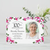 マゼンタピンクホワイト写真100th誕生日ディナー 招待状 (スタンド正面)