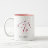 マゼンタピンクメリーと甘い甘い甘い甘い甘い甘い水の色 ツートーンマグカップ (左)