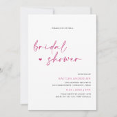 マゼンタピンクモダンの手書きブライダルシャワー 招待状 (正面)