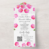 マゼンタピンクモダン明るい赤紫色はっきりしたエレガントフローラAl オールインワン招待状 (内側)