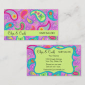 マゼンタピンクリムグリーンモダンペイズリーパターン 名刺 (正面/裏面)