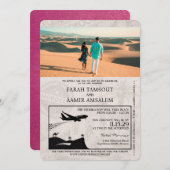 マゼンタピンクロモコパスポート結婚式招待状 招待状 (正面/裏面)