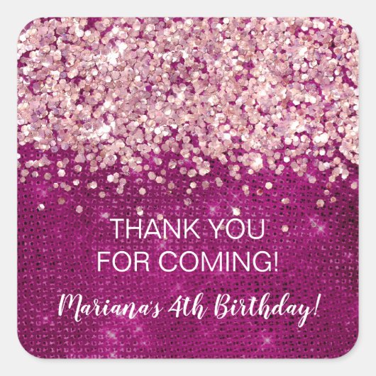 マゼンタピンク任意の年齢の誕生日パーティーの好意 スクエアシール (正面)