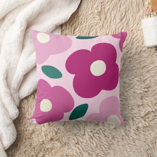 マゼンタピンク抽象芸術レトロ花模様 クッション (ブランケット)