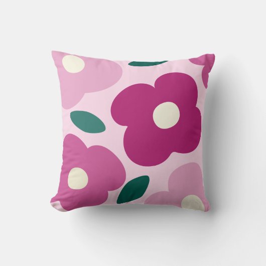 マゼンタピンク抽象芸術レトロ花模様 クッション (正面)