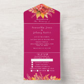 マゼンタピンク明るい赤紫色秋フローラエレガントウェディング オールインワン招待状 (内側)