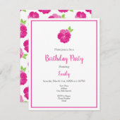 マゼンタピンク水彩パンジー&パターン 招待状 (正面/裏面)