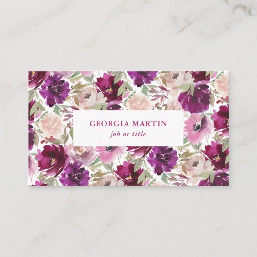 マゼンタピンク水色フローラ名刺 名刺 (正面)