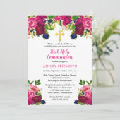 マゼンタピンク水色フローラ聖体 招待状 (スタンド正面)