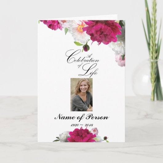 マゼンタピンク牡丹の葬儀プログラム プログラム (正面)