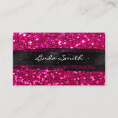 マゼンタピンク紙吹雪グリッターブラックブラシストローク 名刺 (正面)