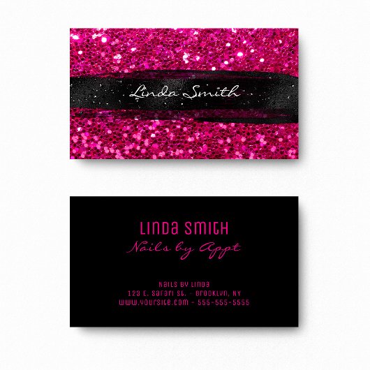 マゼンタピンク紙吹雪グリッターブラックブラシストローク 名刺