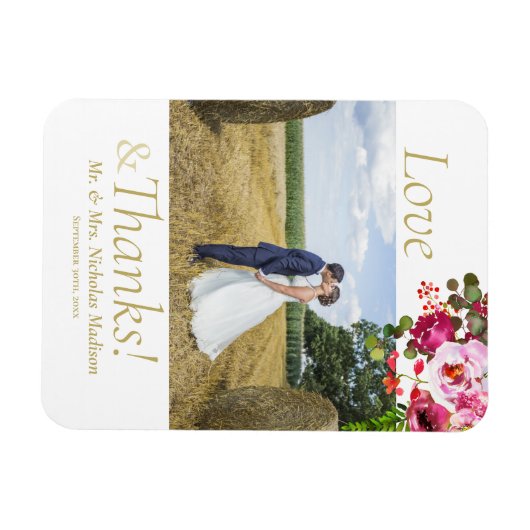 マゼンタピンク結婚フローラありがとう マグネット (横)