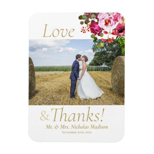 マゼンタピンク結婚フローラありがとう マグネット (縦)