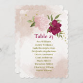 マゼンタピンク色の花の緑のシーティングチャートカード 招待状 (正面/裏面)