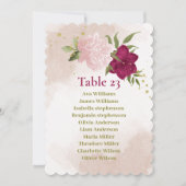 マゼンタピンク色の花の緑のシーティングチャートカード 招待状 (正面)