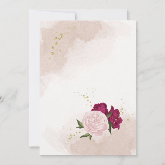 マゼンタピンク色の花は離れ緑 セーブザデート (裏面)