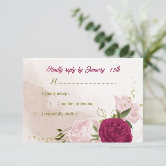 マゼンタピンク色の花は離れ緑 出欠カード (スタンド正面)