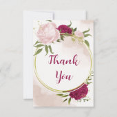 マゼンタピンク葉の花は結婚緑 サンキューカード (正面)