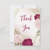 マゼンタピンク葉の花は結婚緑 サンキューカード (正面)