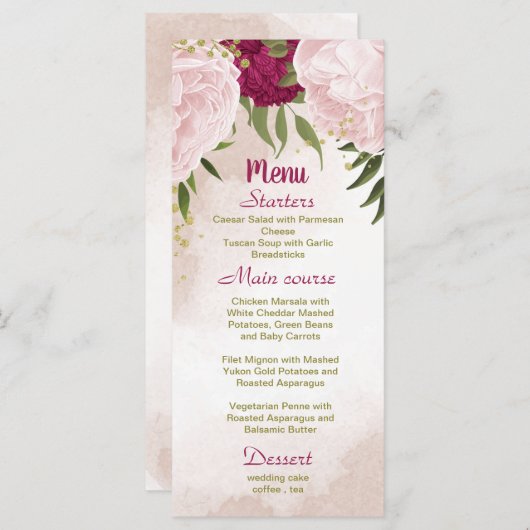 マゼンタピンク葉の花は結婚緑 メニュー (正面/裏面)