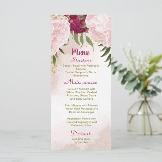 マゼンタピンク葉の花は結婚緑 メニュー (スタンド正面)