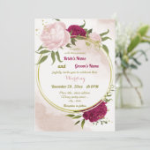 マゼンタピンク葉の花は結婚緑 招待状 (スタンド正面)