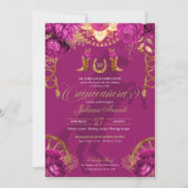 マゼンタピンク金ゴールドバラエレガントシャロキンセアニェラ 招待状 (正面)