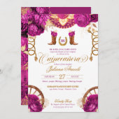 マゼンタピンク金ゴールドバラカントリーウエスタンキンセアニェラ 招待状 (正面/裏面)