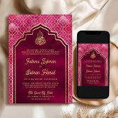 マゼンタピンク金ゴールドモロッコアーチムスリム結婚ズ 招待状