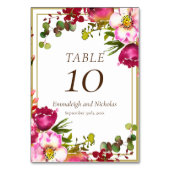 マゼンタピンク金ゴールド結婚フローラ テーブルナンバー (正面)