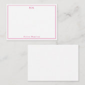 マゼンタピンク2モノグラムミニマル名縁ど ノートカード (正面/裏面)