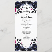 マゼンタピンク&ブルーインクフローラ水彩画