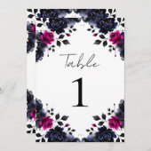 マゼンタピンク&ブルーインクフローラ水彩表 招待状 (正面/裏面)