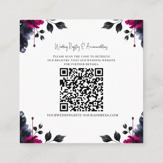 マゼンタピンク&ブルーインクフローラ水彩詳細 スクエア名刺 (裏面)