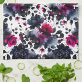 マゼンタピンク&ブルーインクフローラ水色 キッチンタオル (折り畳み)